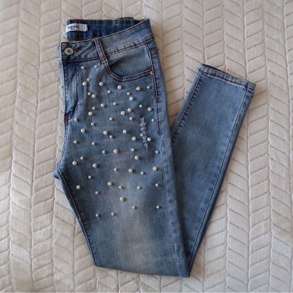 Runway Paris pearl embellished skinny jeans